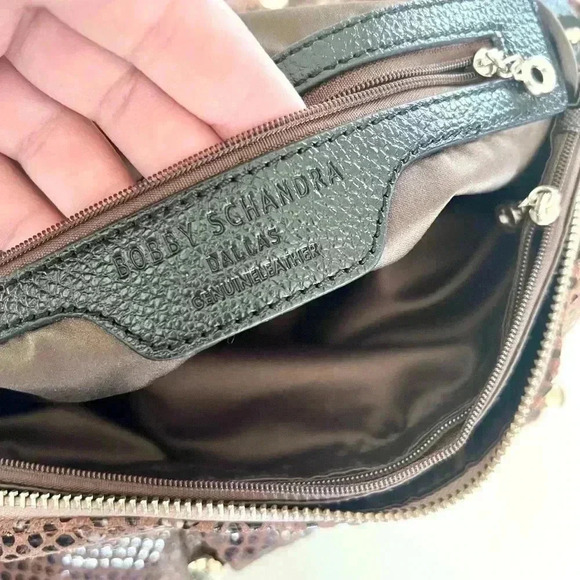 Bobby Schandra Light Brown Patent Leather Snake Skin Print Satchel Bag - Picture 13 of 13